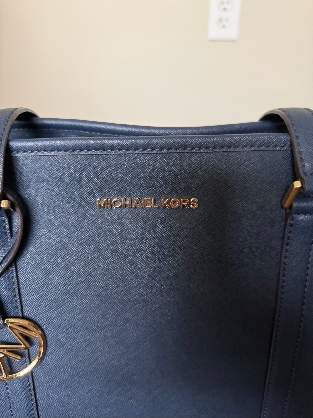 Michael Kors Blue Saffiano Leather Tote with Gold Hardware - Picture 2 of 7
